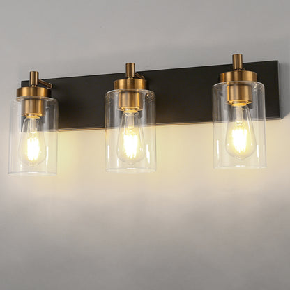 YANSUN 22 in. 3-Light Black Bathroom Vanity Light with Clear Glass and Brass Socket for Bathroom, Vanity, or Mirror