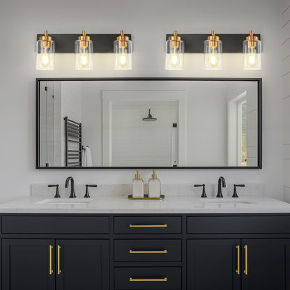 YANSUN 22 in. 3-Light Black Bathroom Vanity Light with Clear Glass and Brass Socket for Bathroom, Vanity, or Mirror