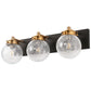 YANSUN 22 in. 3-Light Modern Black and Gold Vanity Light with Crackle Glass Wall Perfect for Vanity Powder Room Dressing Room