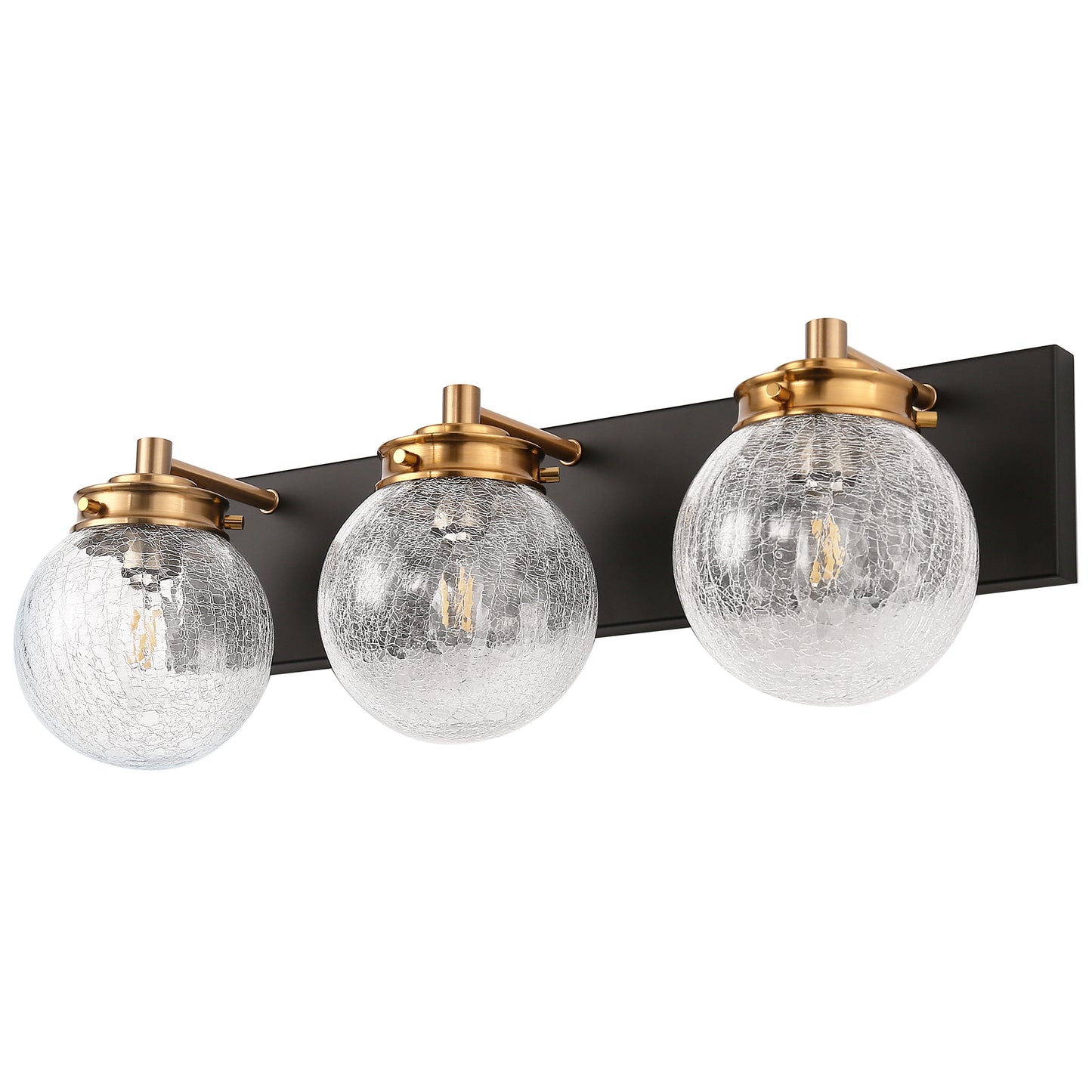 YANSUN 22 in. 3-Light Modern Black and Gold Vanity Light with Crackle Glass Wall Perfect for Vanity Powder Room Dressing Room
