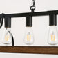 Rustic 5-Light Kitchen Island and Dining Room Light, Farmhouse Linear Chandelier with Black and Brown Wood Finish
