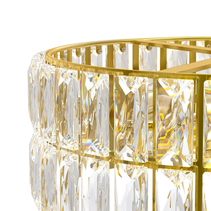 YANSUN 3-Light Gold Drum Chandelier with Crystal Glass Soft Shade for Dining Room, Bedroom with No Bulbs Included