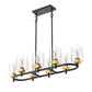 YANSUN 8-Light Linear Ring Chandelier in Black & Gold Finish, E26 Base, No Bulbs Included