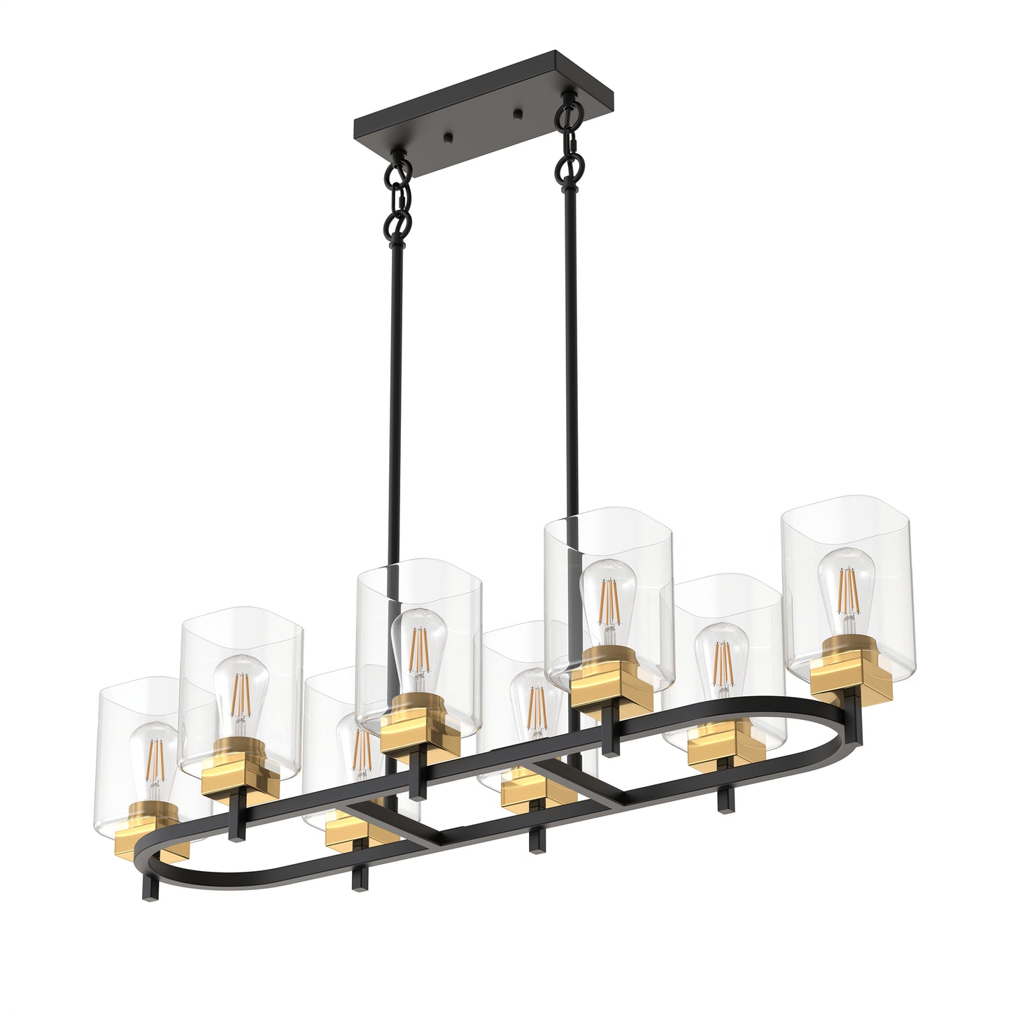YANSUN 8-Light Linear Ring Chandelier in Black & Gold Finish, E26 Base, No Bulbs Included