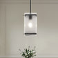 YANSUN Modern 1-Light Black Pendant Light with Stone-Pattern Glass Shade and Beveled Edge, Adjustable Rod, E26 Base
