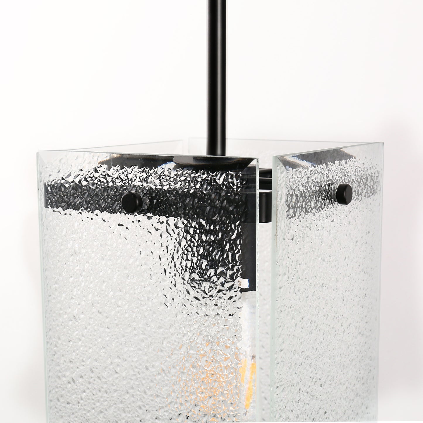 YANSUN Modern 1-Light Black Pendant Light with Stone-Pattern Glass Shade and Beveled Edge, Adjustable Rod, E26 Base