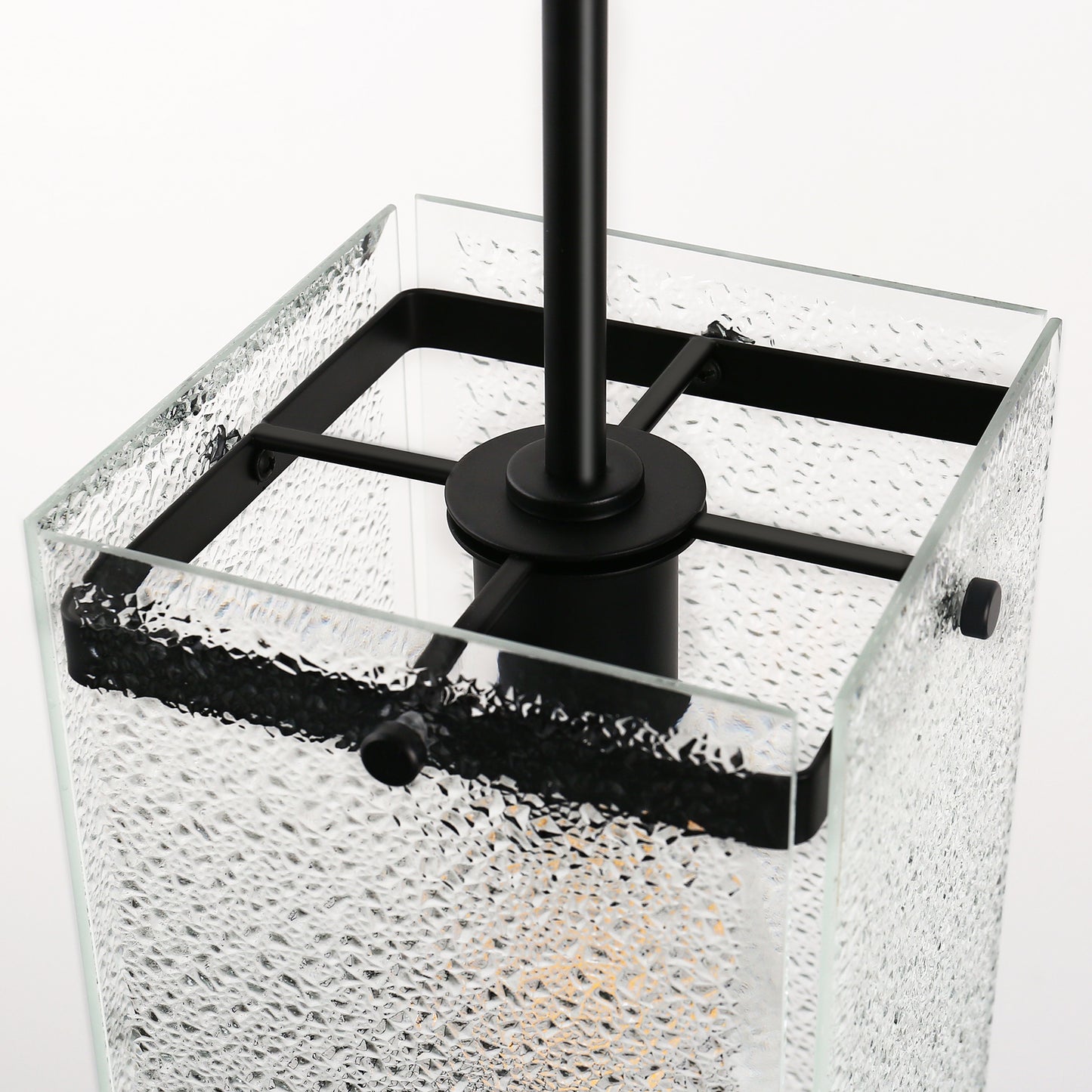 YANSUN Modern 1-Light Black Pendant Light with Stone-Pattern Glass Shade and Beveled Edge, Adjustable Rod, E26 Base