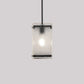 YANSUN Modern 1-Light Black Pendant Light with Stone-Pattern Glass Shade and Beveled Edge, Adjustable Rod, E26 Base