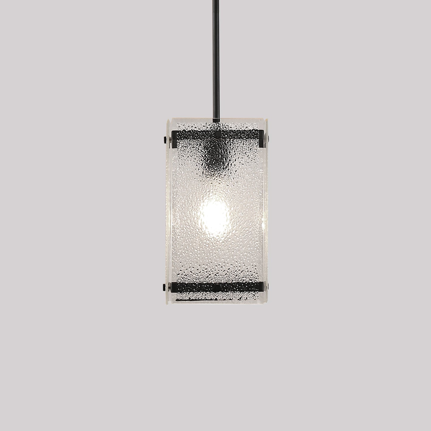 YANSUN Modern 1-Light Black Pendant Light with Stone-Pattern Glass Shade and Beveled Edge, Adjustable Rod, E26 Base