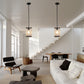 YANSUN Modern 1-Light Black Pendant Light with Stone-Pattern Glass Shade and Beveled Edge, Adjustable Rod, E26 Base
