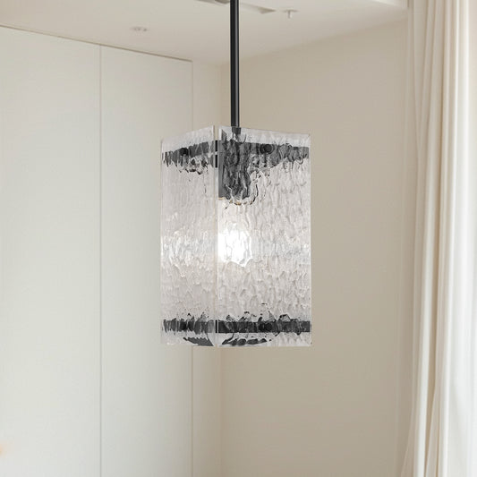 YANSUN 1-Light Black Hanging Pendant Light with Water Glass Shade for Kitchen Island, Living Rooms or Entryways
