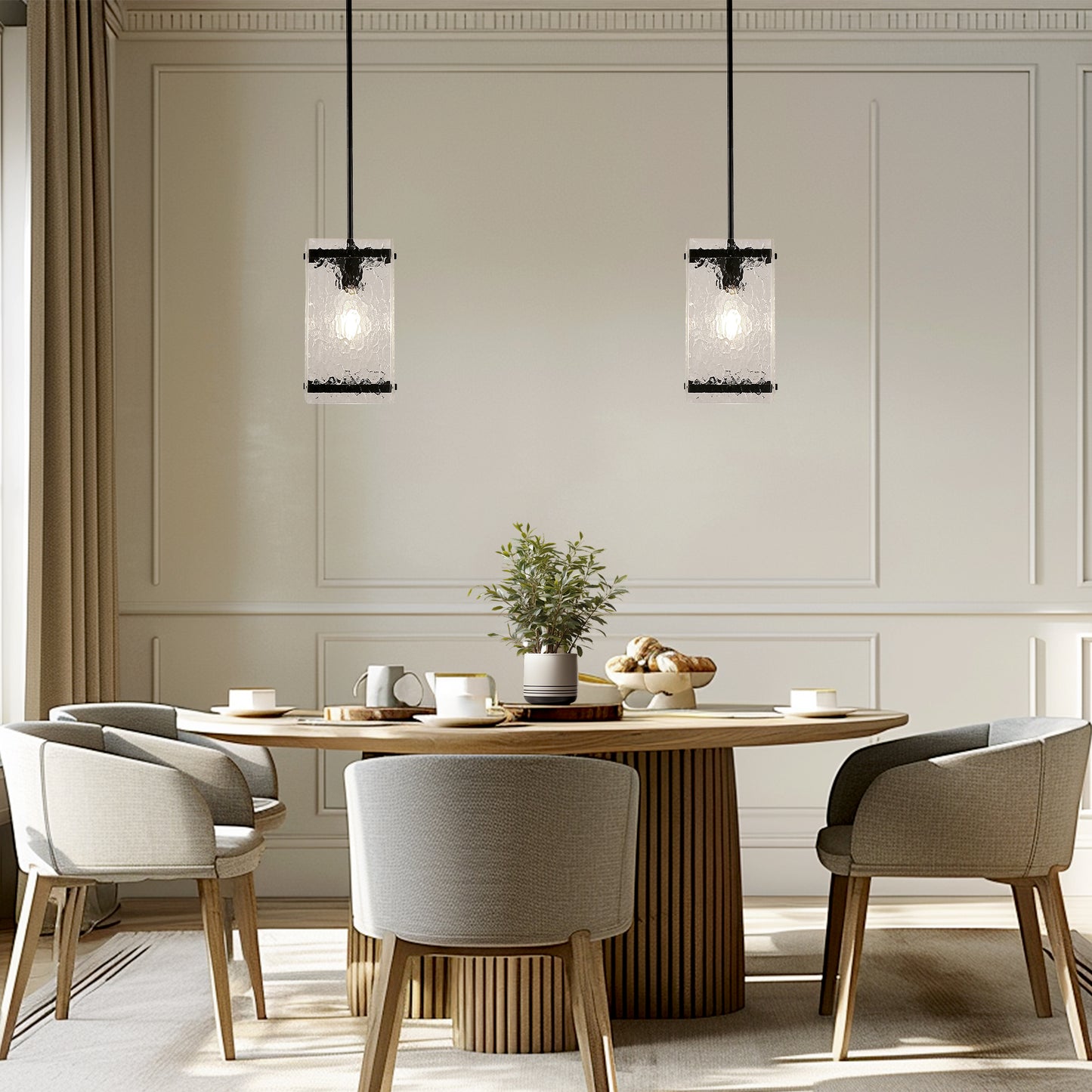 YANSUN 1-Light Black Hanging Pendant Light with Water Glass Shade for Kitchen Island, Living Rooms or Entryways