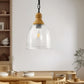 Farmhouse 1-Light Wood Grain Pendant with Large Clear Glass Shade, Rustic E26 Hanging Light for Kitchen Island