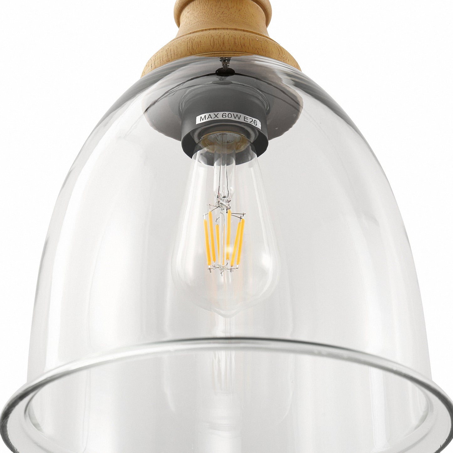 YANSUN 1-Light Pendant Light with Wood Grain Finish, Large Glass Shade, Non-Integrated E26 Base Hanging Fixture