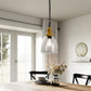 Farmhouse 1-Light Wood Grain Pendant with Large Clear Glass Shade, Rustic E26 Hanging Light for Kitchen Island