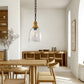 Farmhouse 1-Light Wood Grain Pendant with Large Clear Glass Shade, Rustic E26 Hanging Light for Kitchen Island