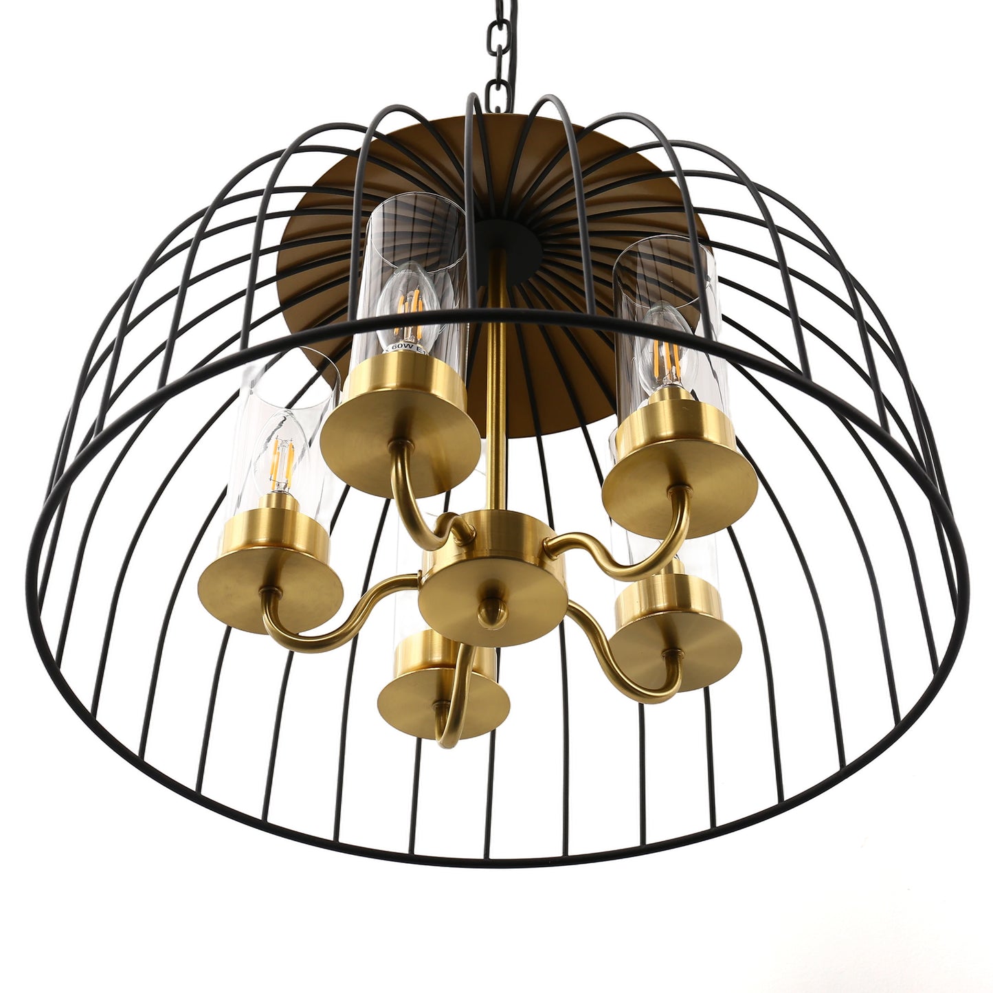 YANSUN 5-Light Black and Gold Dome Pendant Light Chandelier, E12 Base, Stylish Ceiling Fixture for Kitchen or Dining