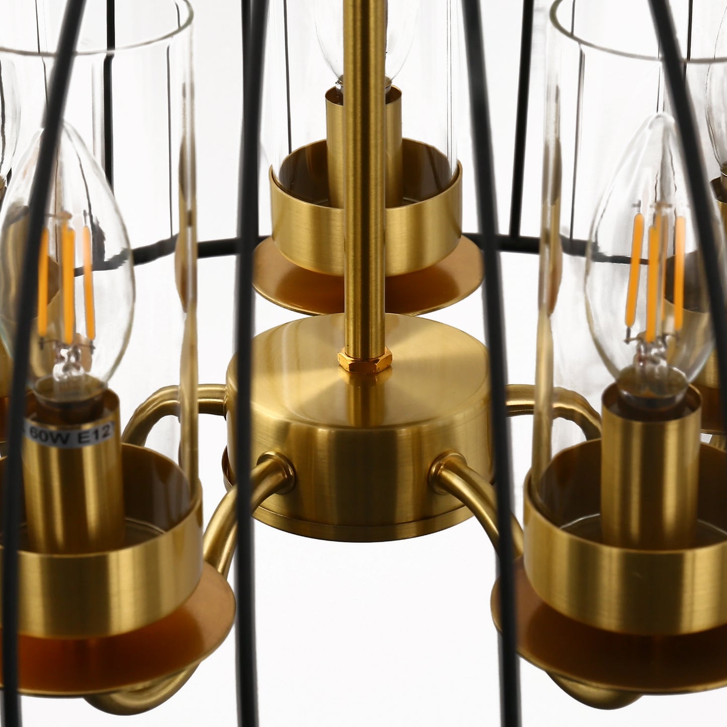 YANSUN 5-Light Black and Gold Dome Pendant Light Chandelier, E12 Base, Stylish Ceiling Fixture for Kitchen or Dining