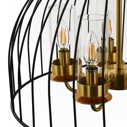 YANSUN 5-Light Black and Gold Dome Pendant Light Chandelier, E12 Base, Stylish Ceiling Fixture for Kitchen or Dining