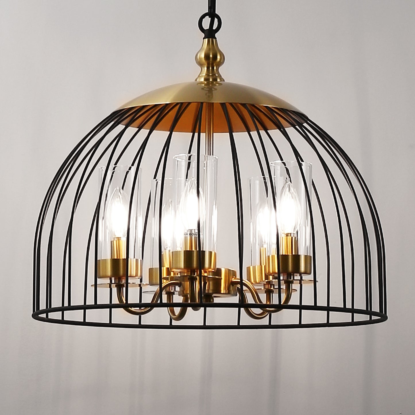 YANSUN 5-Light Black and Gold Dome Pendant Light Chandelier, E12 Base, Stylish Ceiling Fixture for Kitchen or Dining