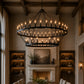YANSUN 54-Light Industrial Black Chandelier with Double Ring and Straight Rod Design, E12 Base (Bulbs No Included)