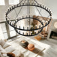 70 in. 64-Light Black Farmhouse Wagon Wheel Chandelier 2-Tiers Extra-Large Pendant Light Fixtures for Living Room