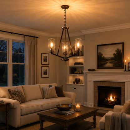 YANSUN 3-Light Brown and Brushed Nickel Chandelier with E26 Base, No Bulbs Included