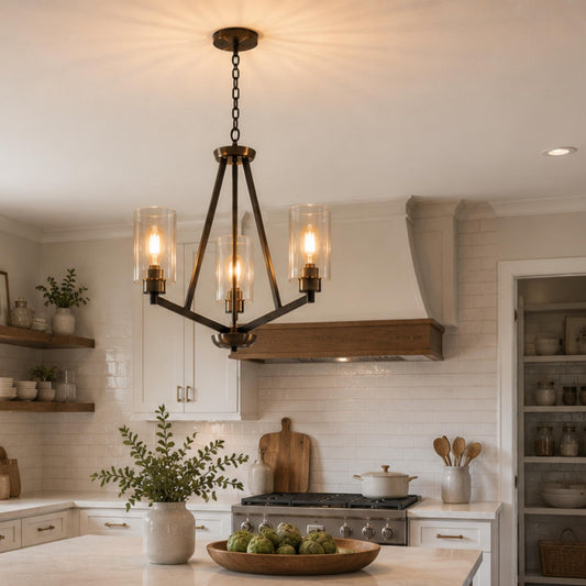 YANSUN 3-Light Brown and Brushed Nickel Chandelier with E26 Base, No Bulbs Included
