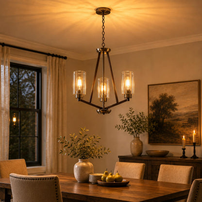 YANSUN 3-Light Brown and Brushed Nickel Chandelier with E26 Base, No Bulbs Included