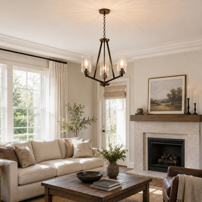 YANSUN 3-Light Brown and Brushed Nickel Chandelier with E26 Base, No Bulbs Included