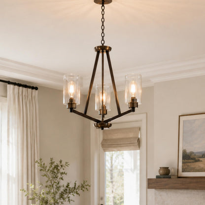 YANSUN 3-Light Brown and Brushed Nickel Chandelier with E26 Base, No Bulbs Included