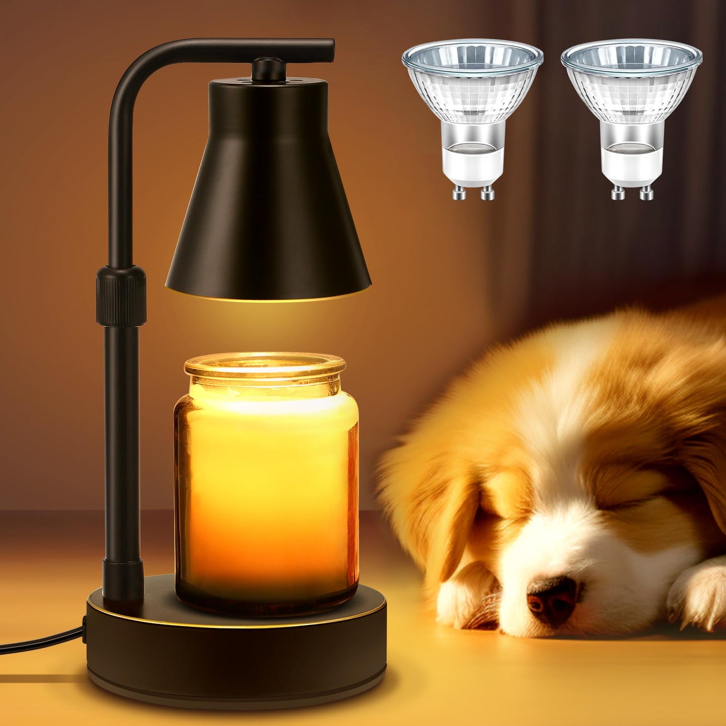 YANSUN Black Candle Desk Lamp with Dimmable Rotary Switch and 2 GU10 Halogen Bulbs for Home Decor and Aromatherapy