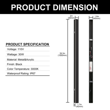 40 in. 30-Watt Black Hardwired Linear Outdoor Waterproof with Integrated LED Wall Lantern Sconce, 3000K Warm White