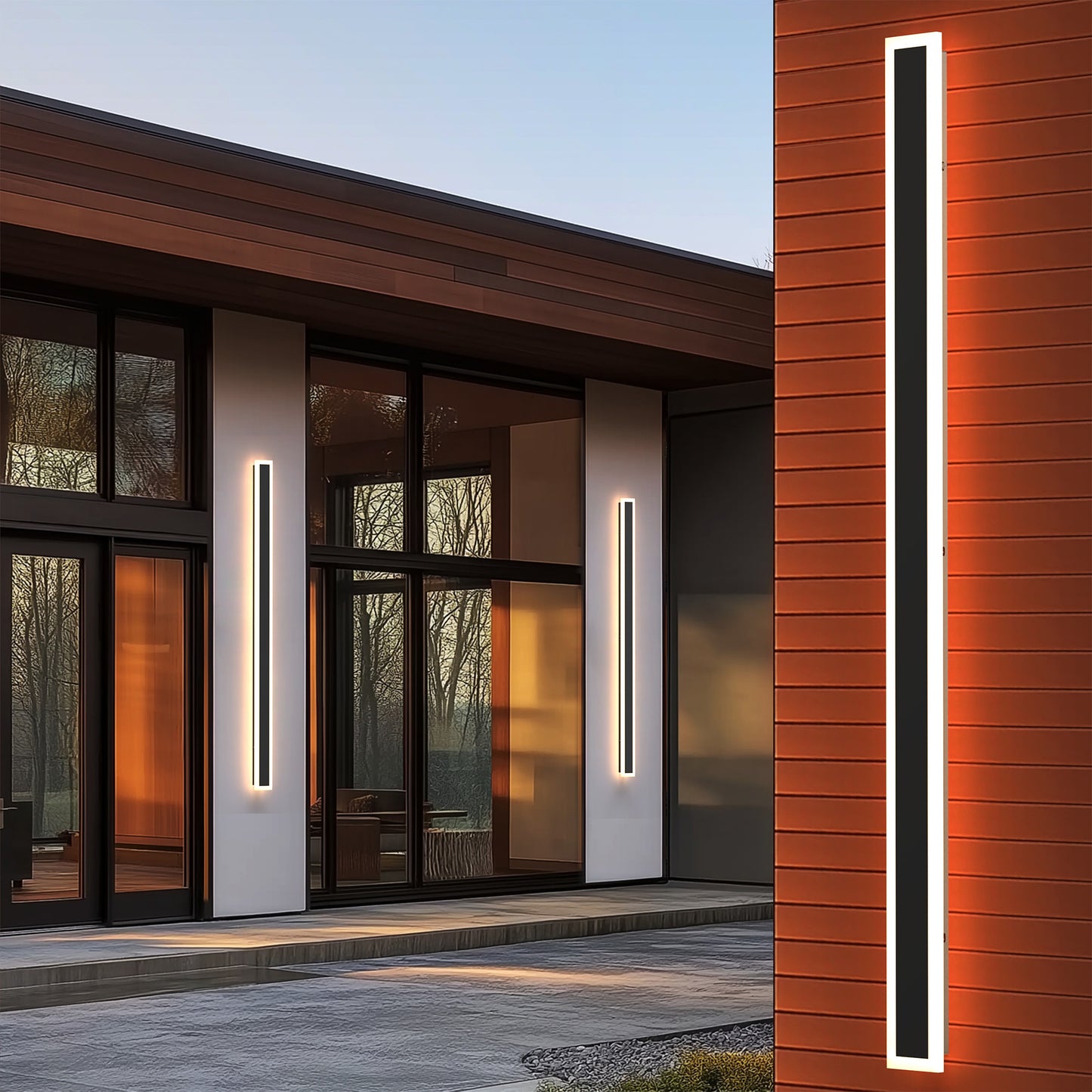 YANSUN 1-Light 43 in. 30 W Matte Black Modern LED Outdoor Wall Light, Waterproof Porch Lantern 3000 K/6000 K