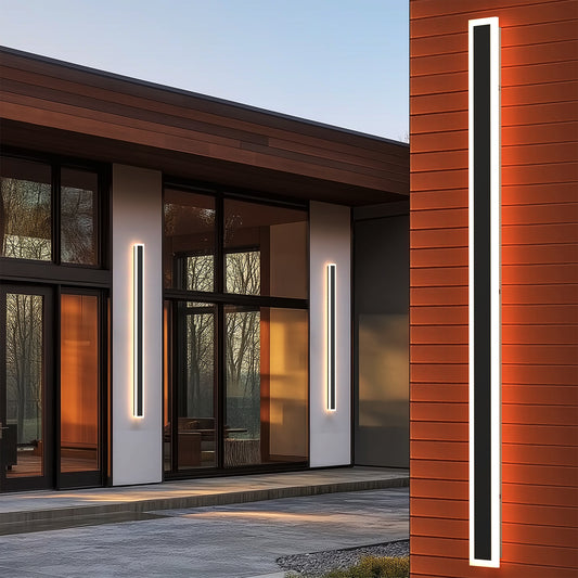 YANSUN 1-Light 43 in. 30 W Matte Black Modern LED Outdoor Wall Light, Waterproof Porch Lantern 3000 K/6000 K