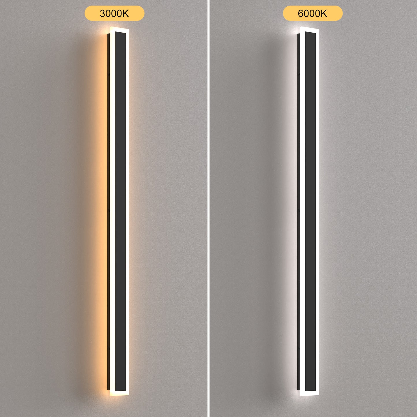 YANSUN 1-Light 43 in. 30 W Matte Black Modern LED Outdoor Wall Light, Waterproof Porch Lantern 3000 K/6000 K