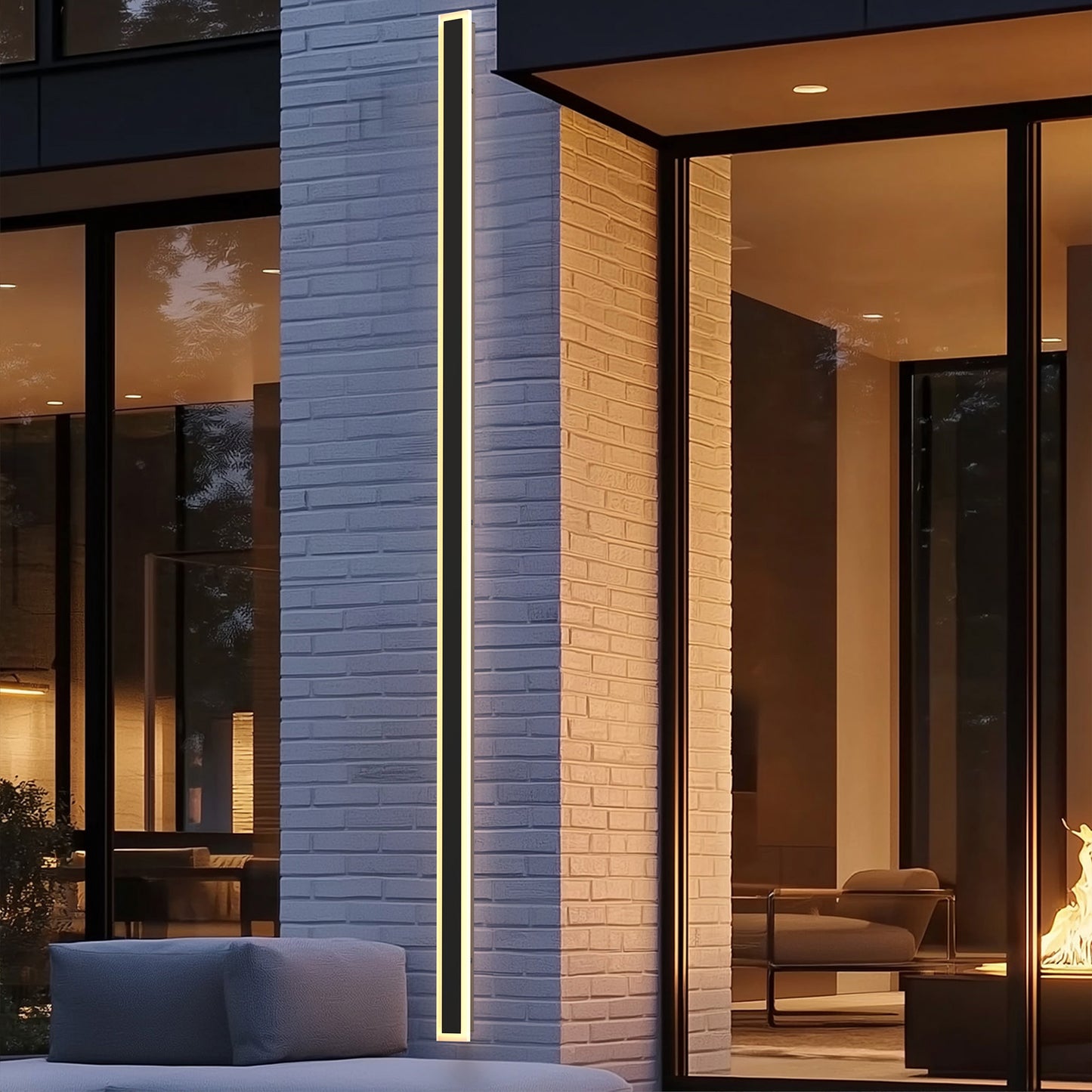 YANSUN 78.7 in. 1-Light Black Modern Integrated LED Outdoor Wall Light, Waterproof Porch Lantern Sconce for Garden or Patio
