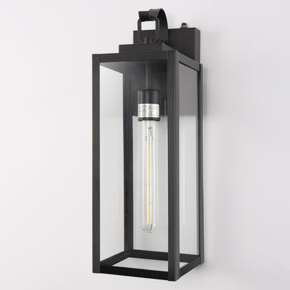 18 in. 2-Pack Large Black Dusk to Dawn Outdoor Waterproof Lantern Wall Lights with Clear Glass Shade(T30 Bulbs Included)