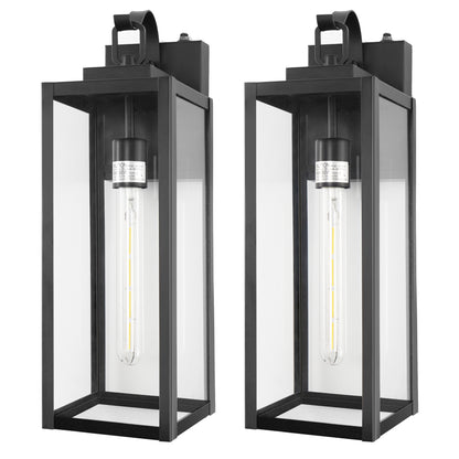 18 in. 2-Pack Large Black Dusk to Dawn Outdoor Waterproof Lantern Wall Lights with Clear Glass Shade(T30 Bulbs Included)