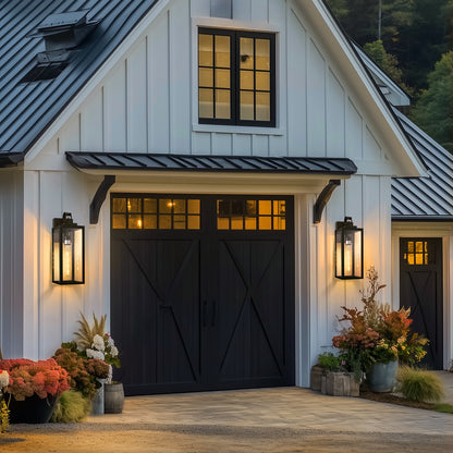 18 in. 2-Pack Large Black Dusk to Dawn Outdoor Waterproof Lantern Wall Lights with Clear Glass Shade(T30 Bulbs Included)
