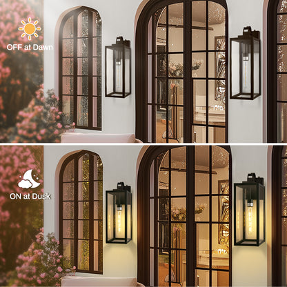 20 in. 2-Pack Large Black Outdoor Wall Lantern Sconce Waterproof with Dusk to Dawn for Porch LED Bulbs Included
