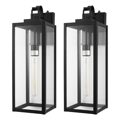 20 in. 2-Pack Large Black Outdoor Wall Lantern Sconce Waterproof with Dusk to Dawn for Porch LED Bulbs Included