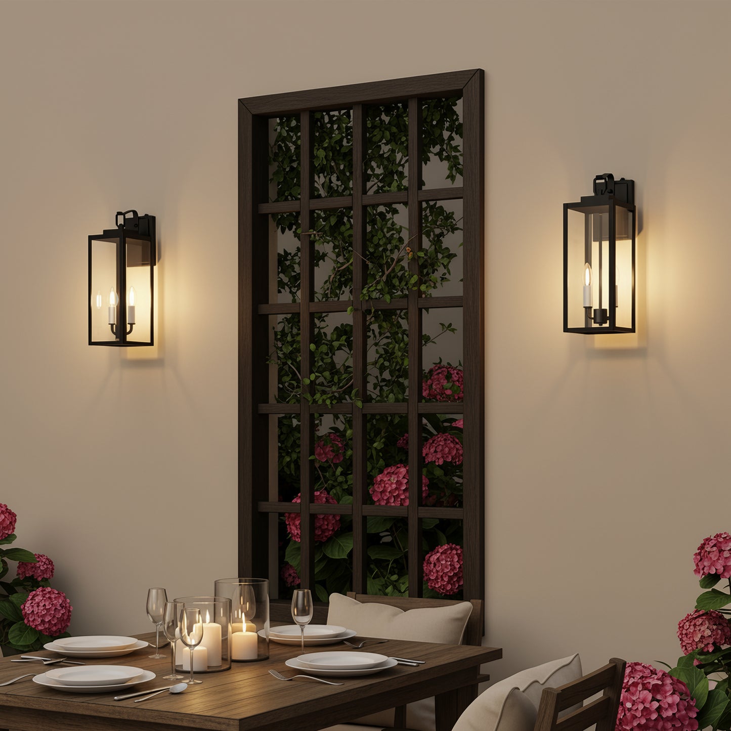 YANSUN 18 in. 2-Light Black and White Dusk to Dawn Outdoor Wall Sconce, Exterior Lantern Wall Light with Glass Shade 2-Packs