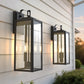 YANSUN 20 in. Matte Black Rectangular Outdoor Wall Sconce with with Clear Glass Shade and Light Sensor, (Set of 2)