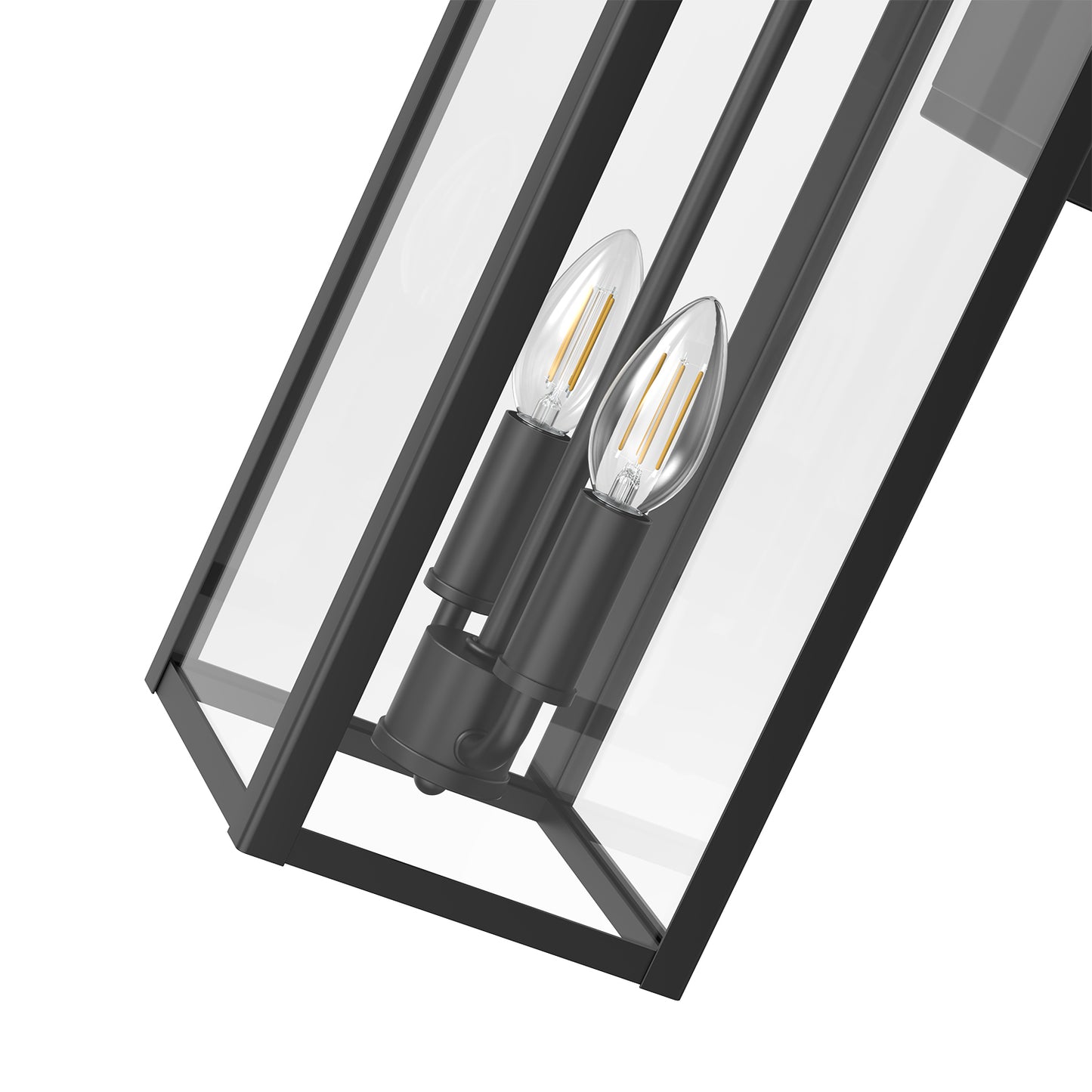YANSUN 20 in. Matte Black Rectangular Outdoor Wall Sconce with with Clear Glass Shade and Light Sensor, (Set of 2)