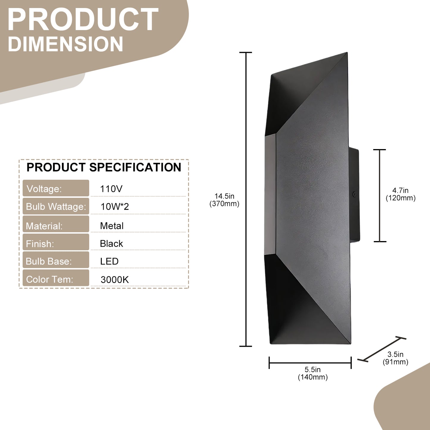 YANSUN 10-Watt Sand Black Square Diamond-Cut Outdoor Sconce Modern Exterior Wall Light with 3000K LED, Hardwired (Set of 2)