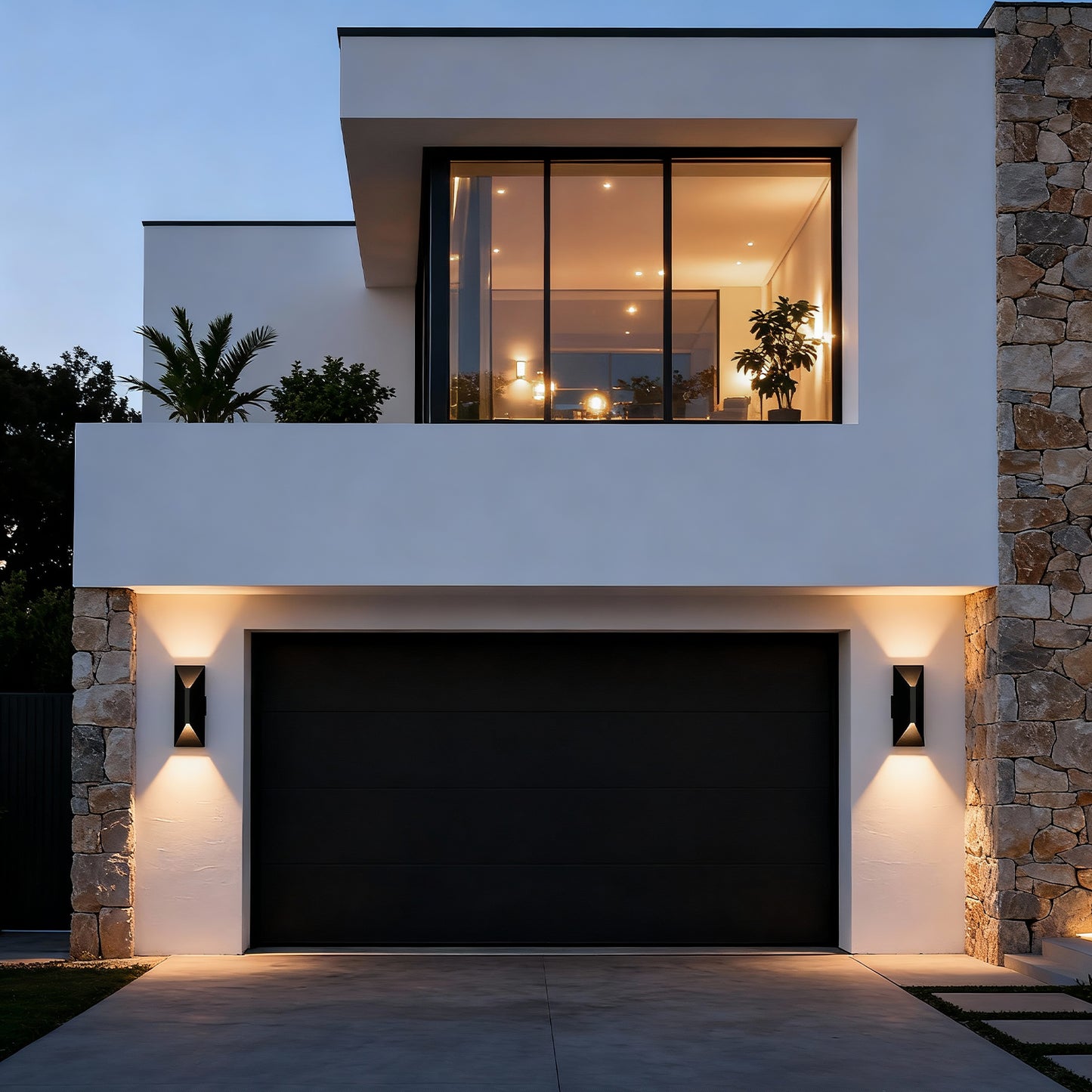 YANSUN 10-Watt Sand Black Square Diamond-Cut Outdoor Sconce Modern Exterior Wall Light with 3000K LED, Hardwired (Set of 2)