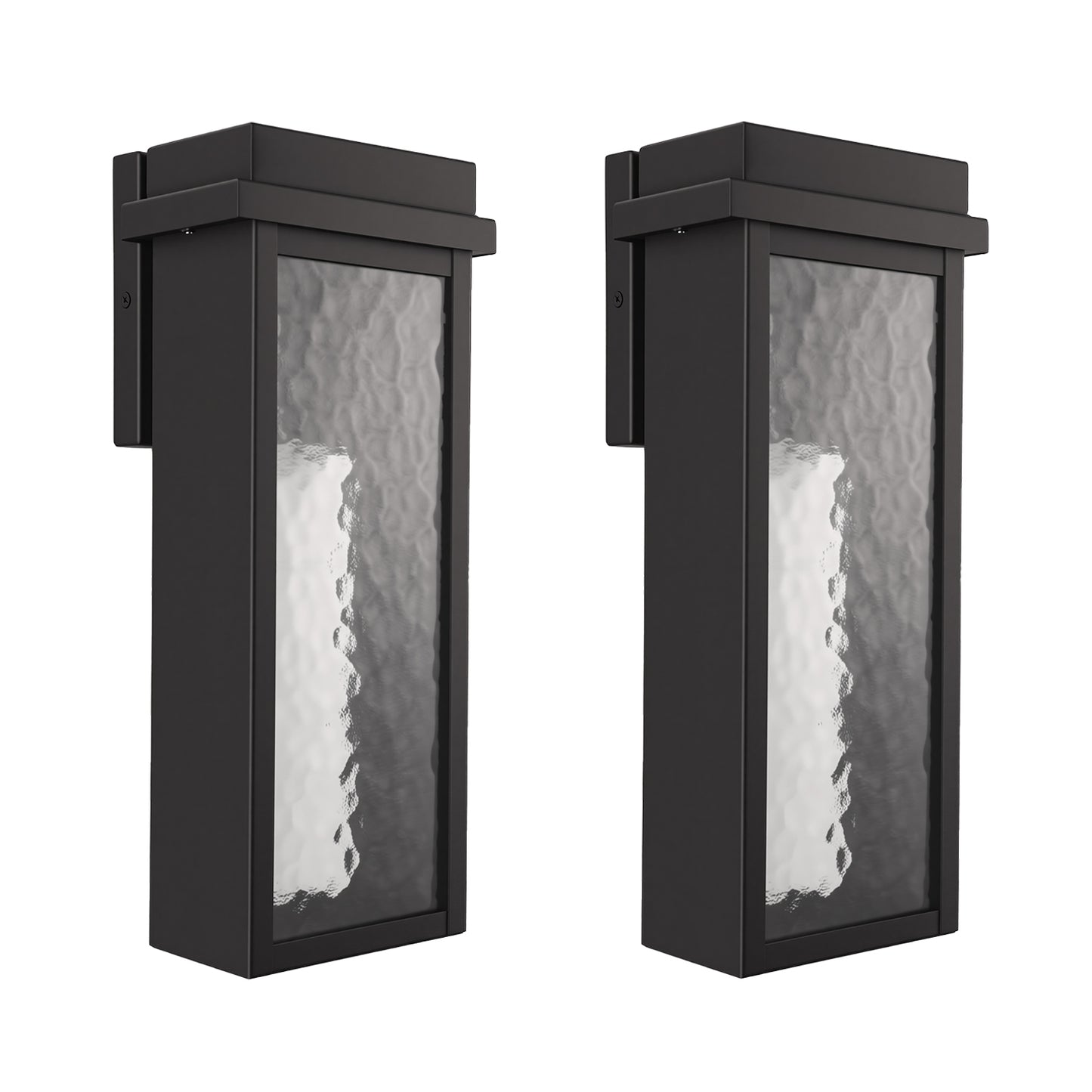 YANSUN 10-Watt Sand Black Rectangle Water Ripple Outdoor Coach Sconce with Dusk to Dawn, 3000K LED, (Set of 2) for Entries