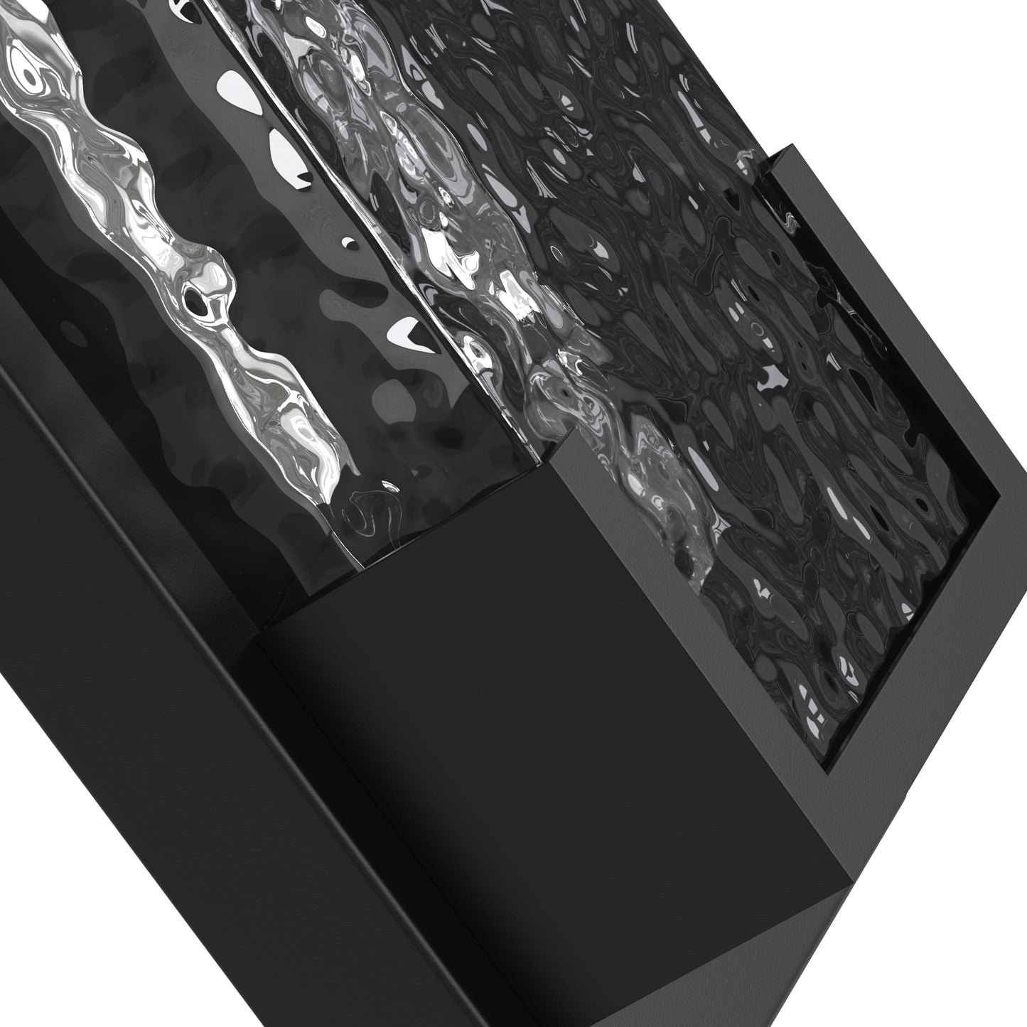 YANSUN Outdoor Wall Light with Wavy Glass Panel, Integrated LED 2700K Warm White, Sand Black Finish, 18.9-Inch Length