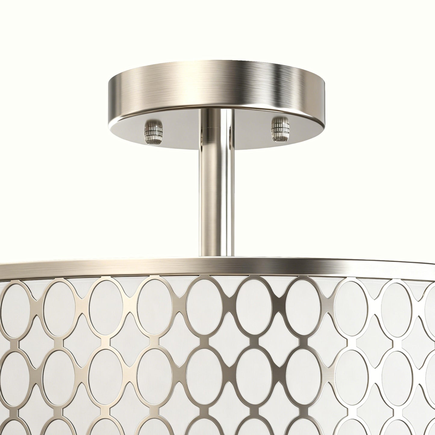 YANSUN 17-Inch Flush Mount Ceiling Light with Perforated Metal & Fabric Shade, Brushed Nickel Finish, Traditional Design